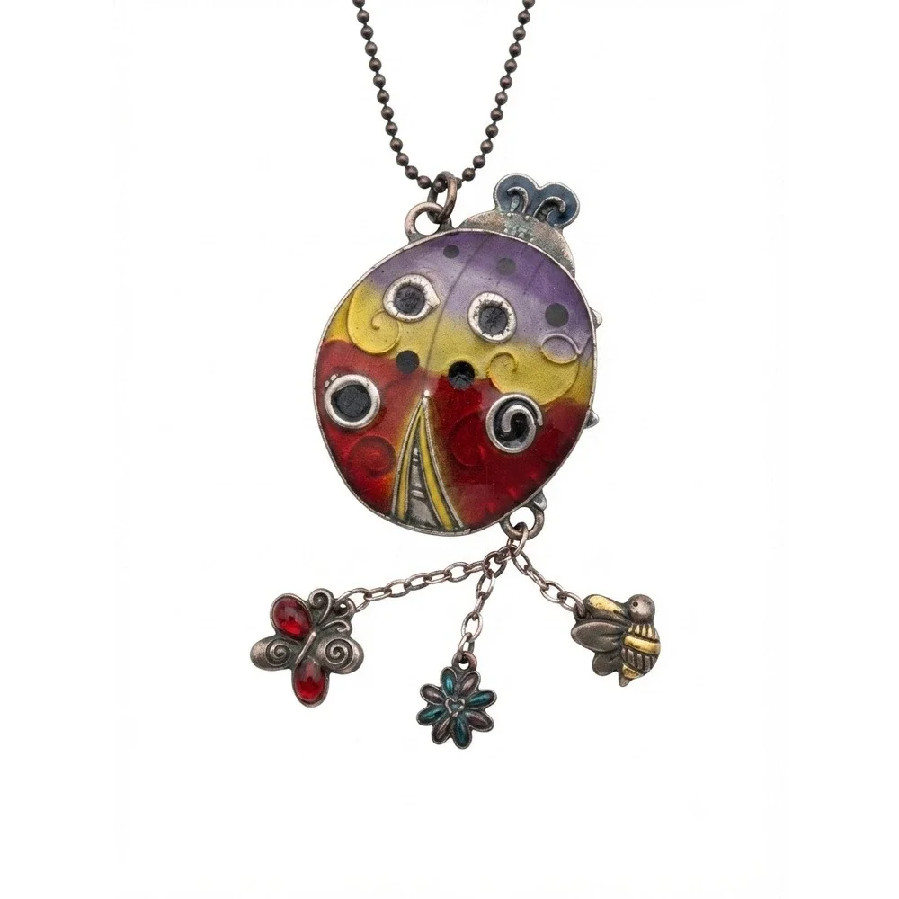Mosaic Ladybug Glass Enamel Pendant Bag Charm Butterfly Bee Flower Keychain Flat
